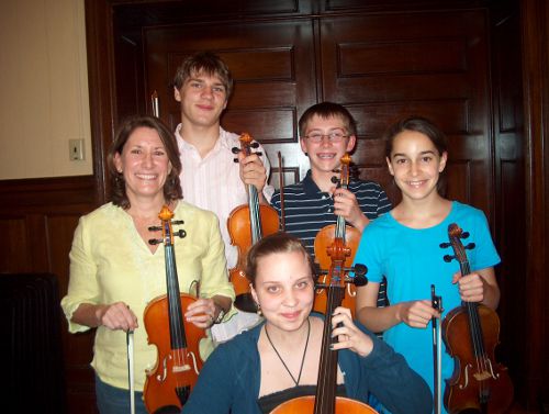 Soloists for the Vivaldi Concerto Grosso Op. 3, No. 1 are: l. to r. - Catherine Sullivan, Morgan Bronson, Taylor Bronson, Connor Wertz and Sarah Cronin.